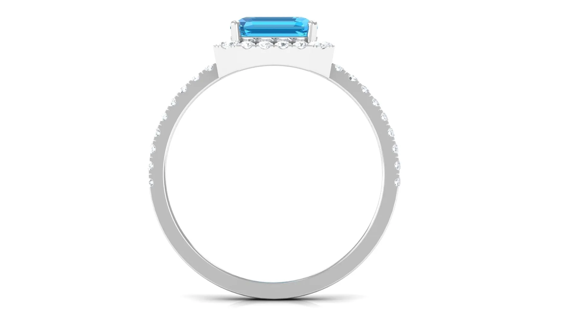 Asscher Cut Real Swiss Blue Topaz Halo Engagement Ring with Diamond