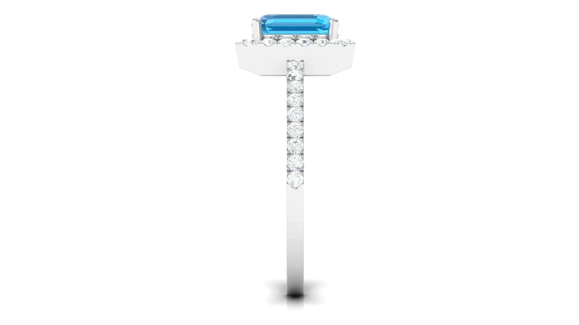 Asscher Cut Real Swiss Blue Topaz Halo Engagement Ring with Diamond