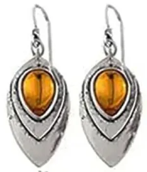 AZ1010B Silver Color Eclectic Amber Gem Earrings