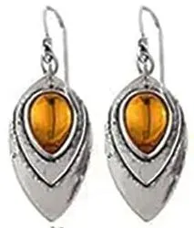 AZ1010B Silver Color Eclectic Amber Gem Earrings