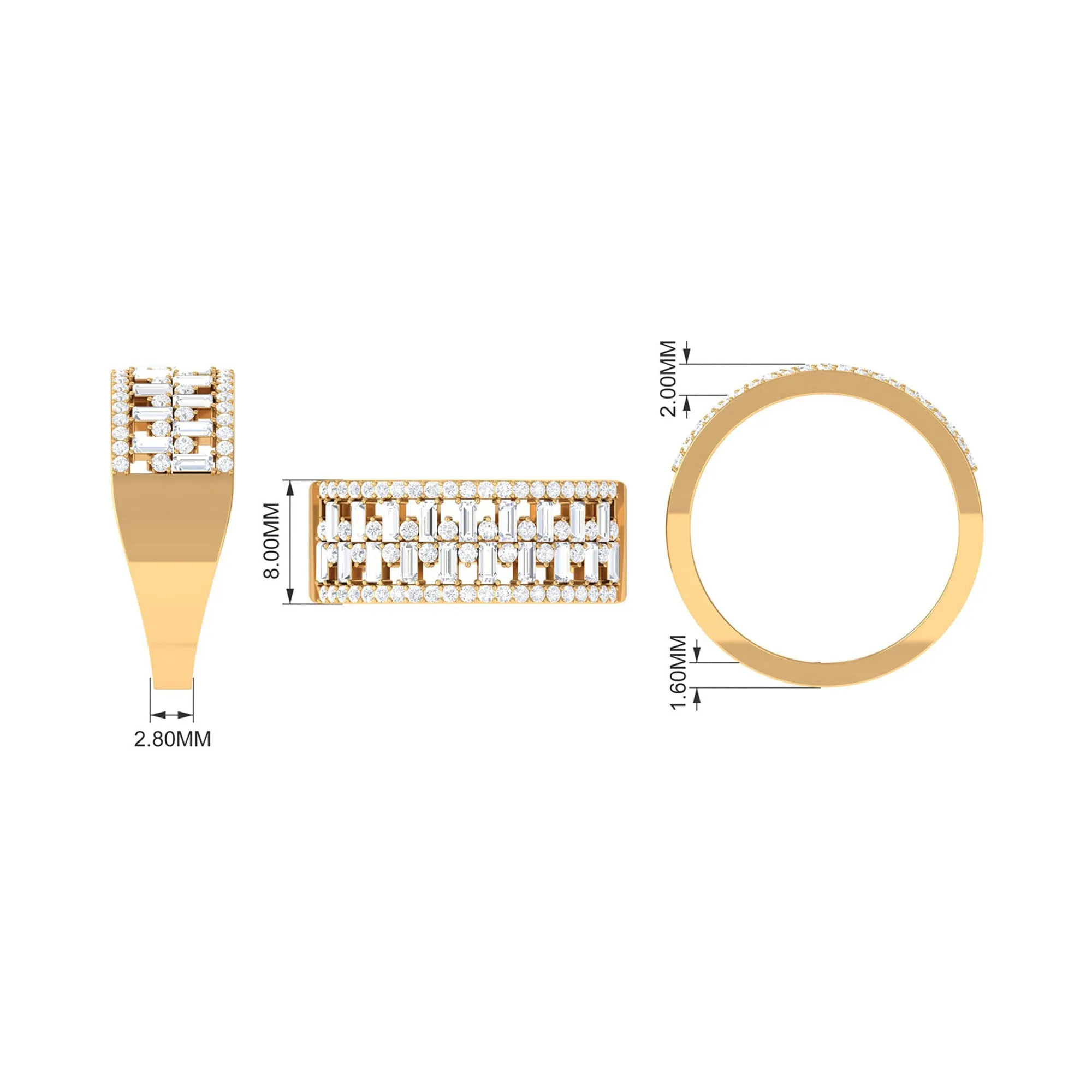 Baguette and Round Wide Diamond Band Ring