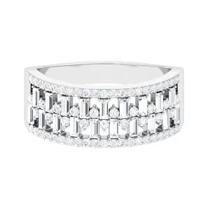 Baguette and Round Wide Diamond Band Ring