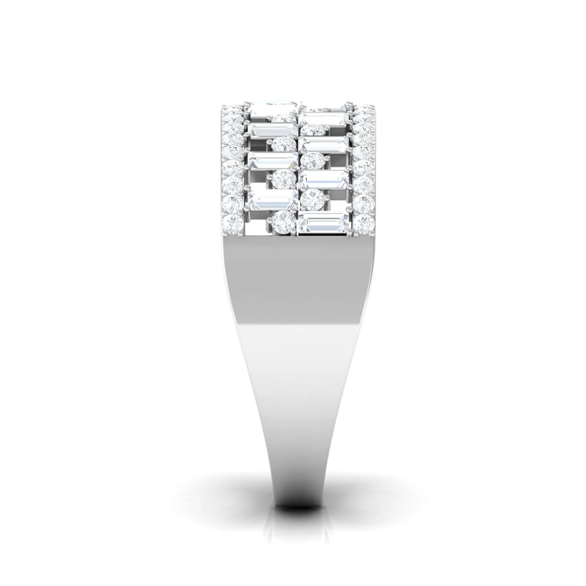 Baguette and Round Wide Diamond Band Ring