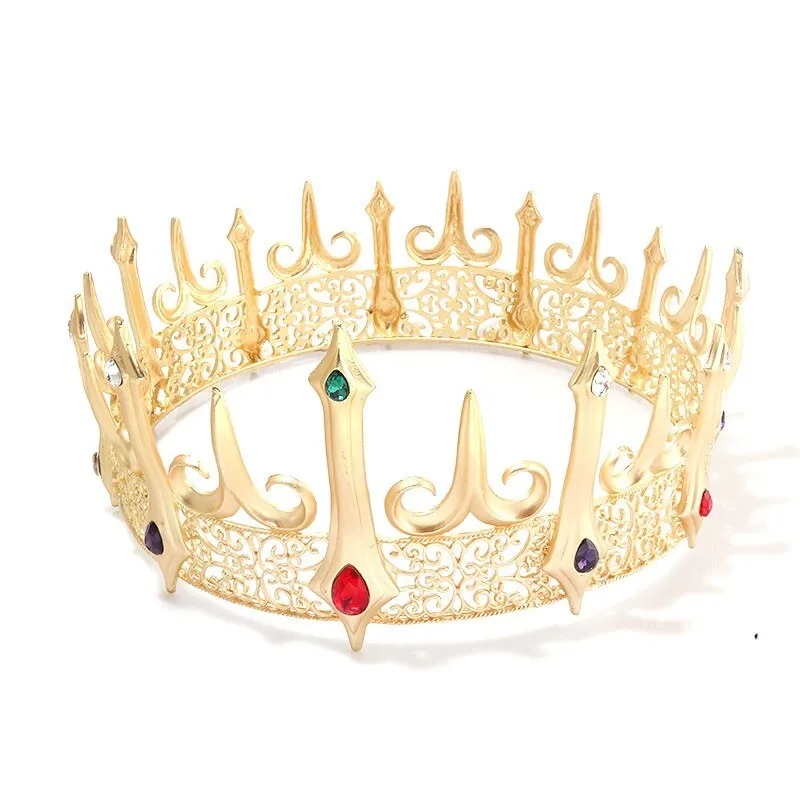 Baroque Golden Large Crystal Big Round Royal King Crown Party Accessory
