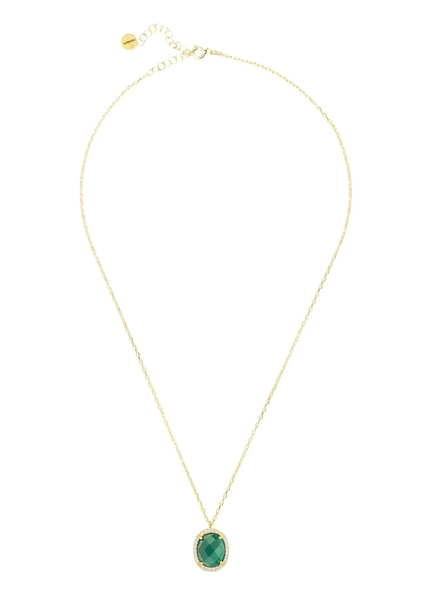 Beatrice Oval Gemstone Pendant Necklaceâ Gold Green Onyx