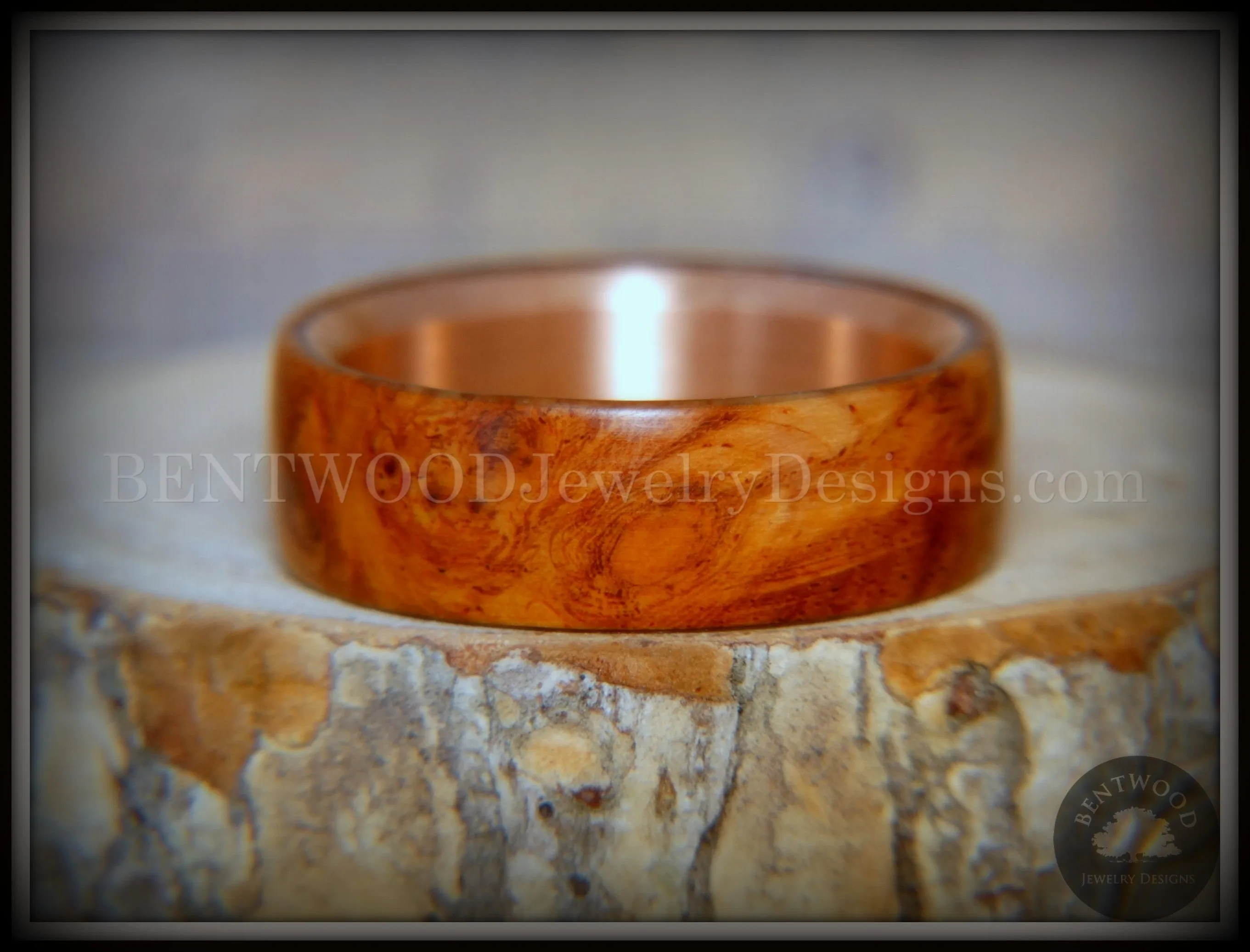 Bentwood Ring - "Rarity" Amboyna Burl Wood Ring with Copper Steel Comfort Fit Metal Core