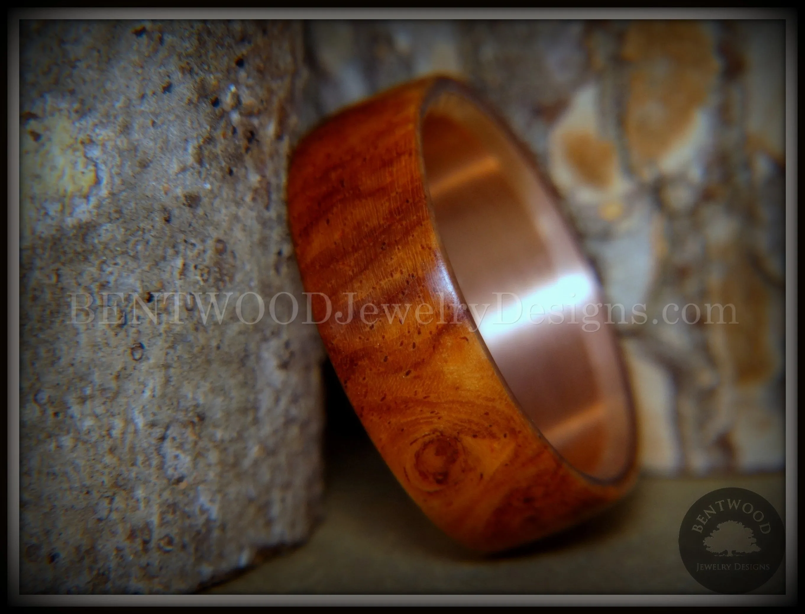 Bentwood Ring - "Rarity" Amboyna Burl Wood Ring with Copper Steel Comfort Fit Metal Core
