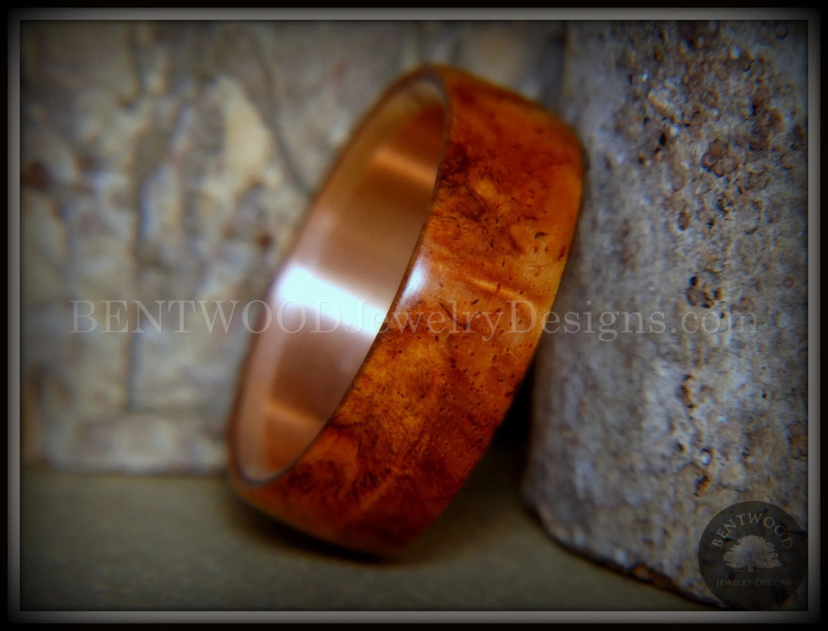 Bentwood Ring - "Rarity" Amboyna Burl Wood Ring with Copper Steel Comfort Fit Metal Core