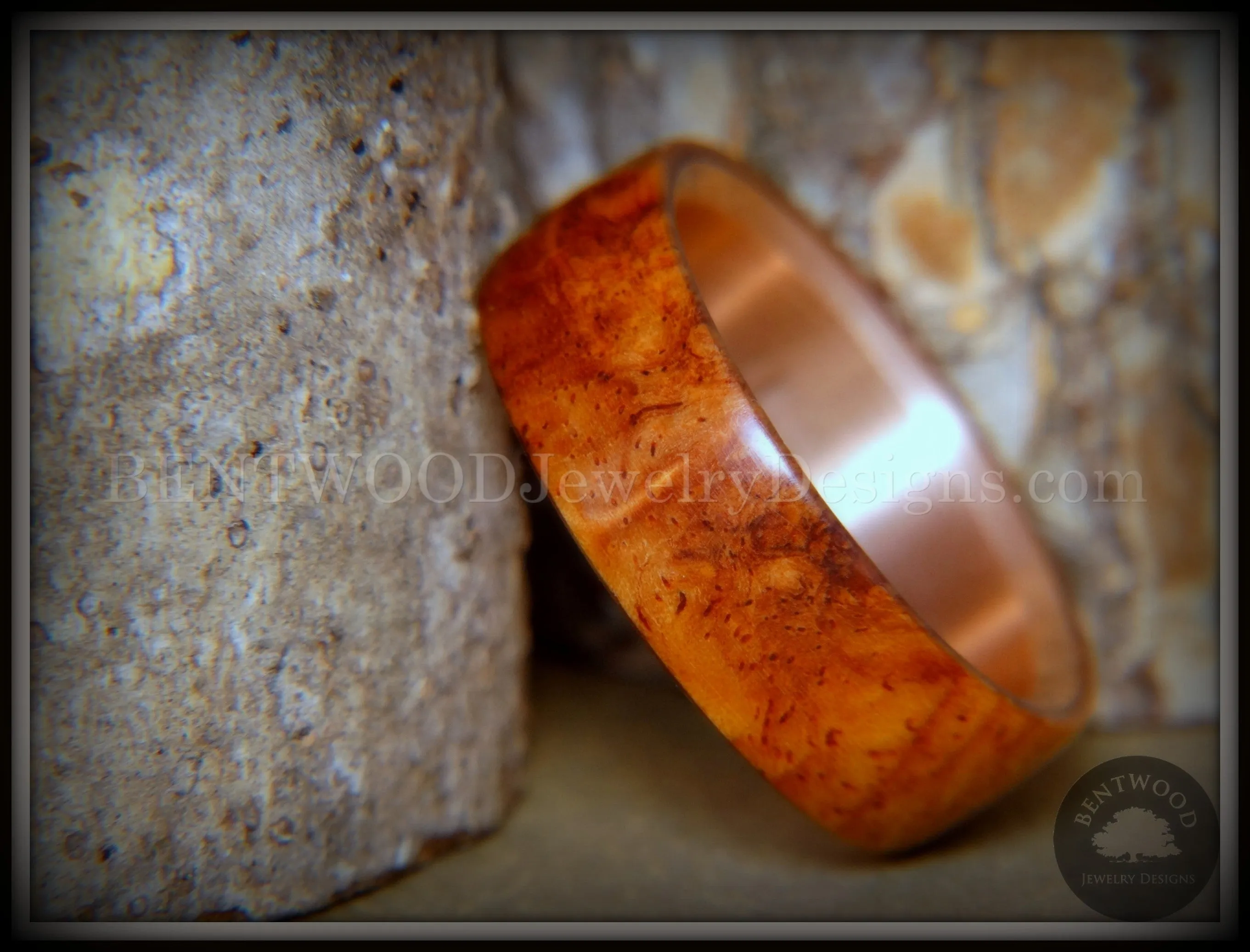 Bentwood Ring - "Rarity" Amboyna Burl Wood Ring with Copper Steel Comfort Fit Metal Core