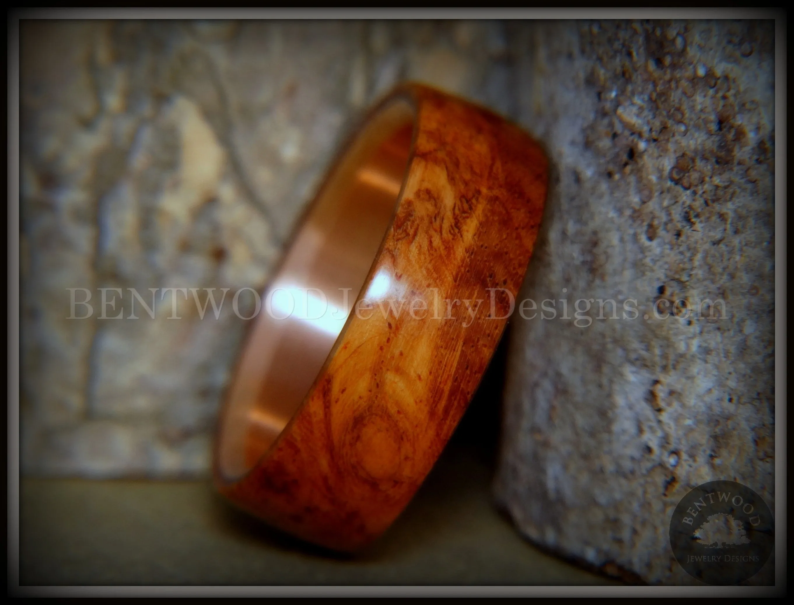 Bentwood Ring - "Rarity" Amboyna Burl Wood Ring with Copper Steel Comfort Fit Metal Core