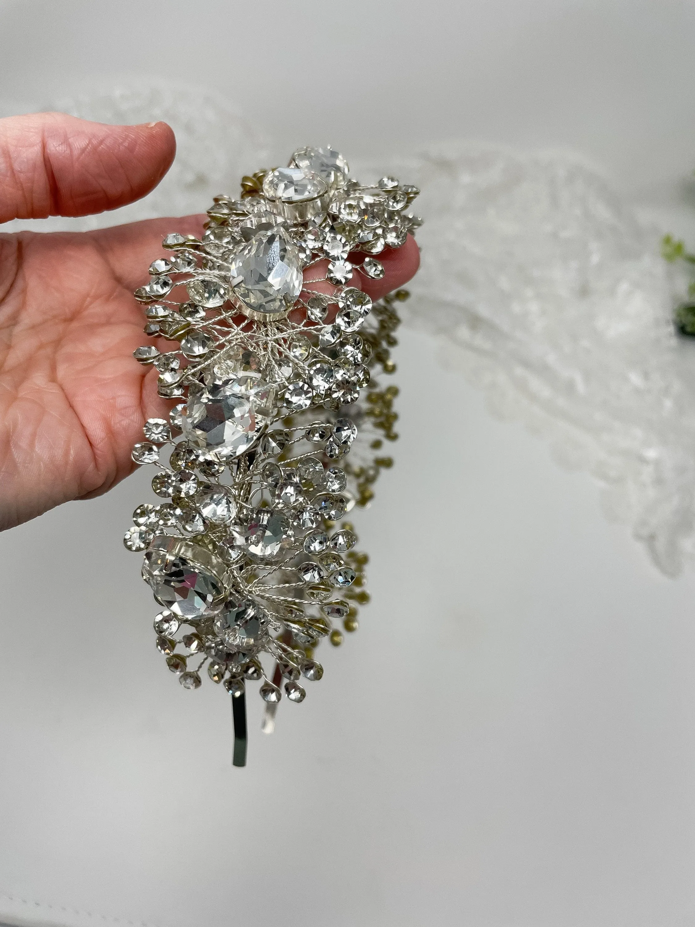 Big Sparkly Bridal Crown - Crystal Wedding Tiara - Statement Silver Bride Headpiece