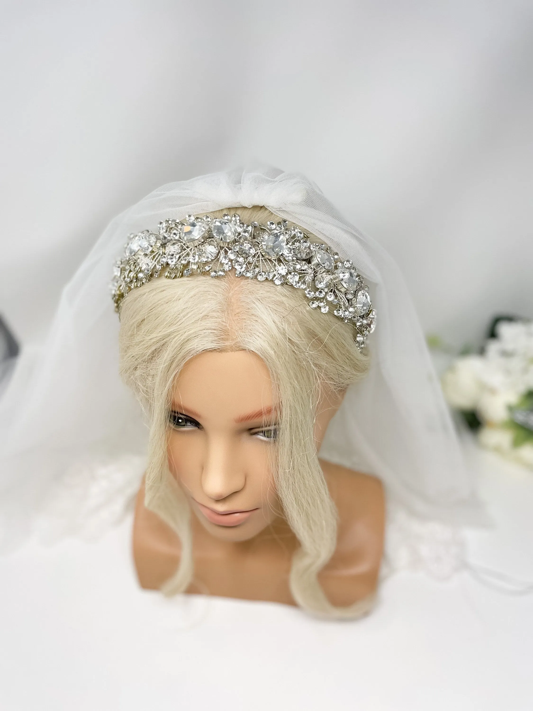 Big Sparkly Bridal Crown - Crystal Wedding Tiara - Statement Silver Bride Headpiece