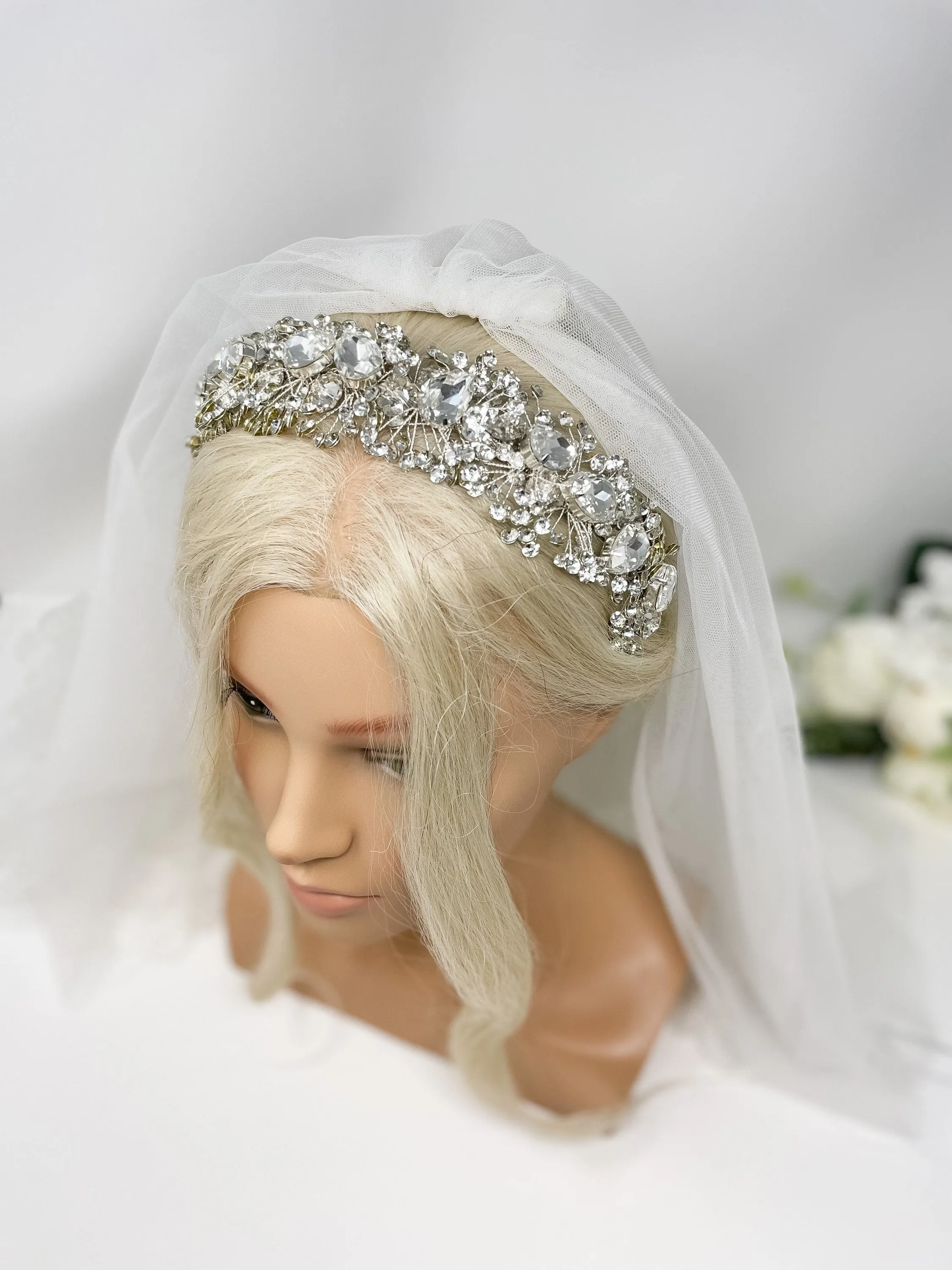 Big Sparkly Bridal Crown - Crystal Wedding Tiara - Statement Silver Bride Headpiece