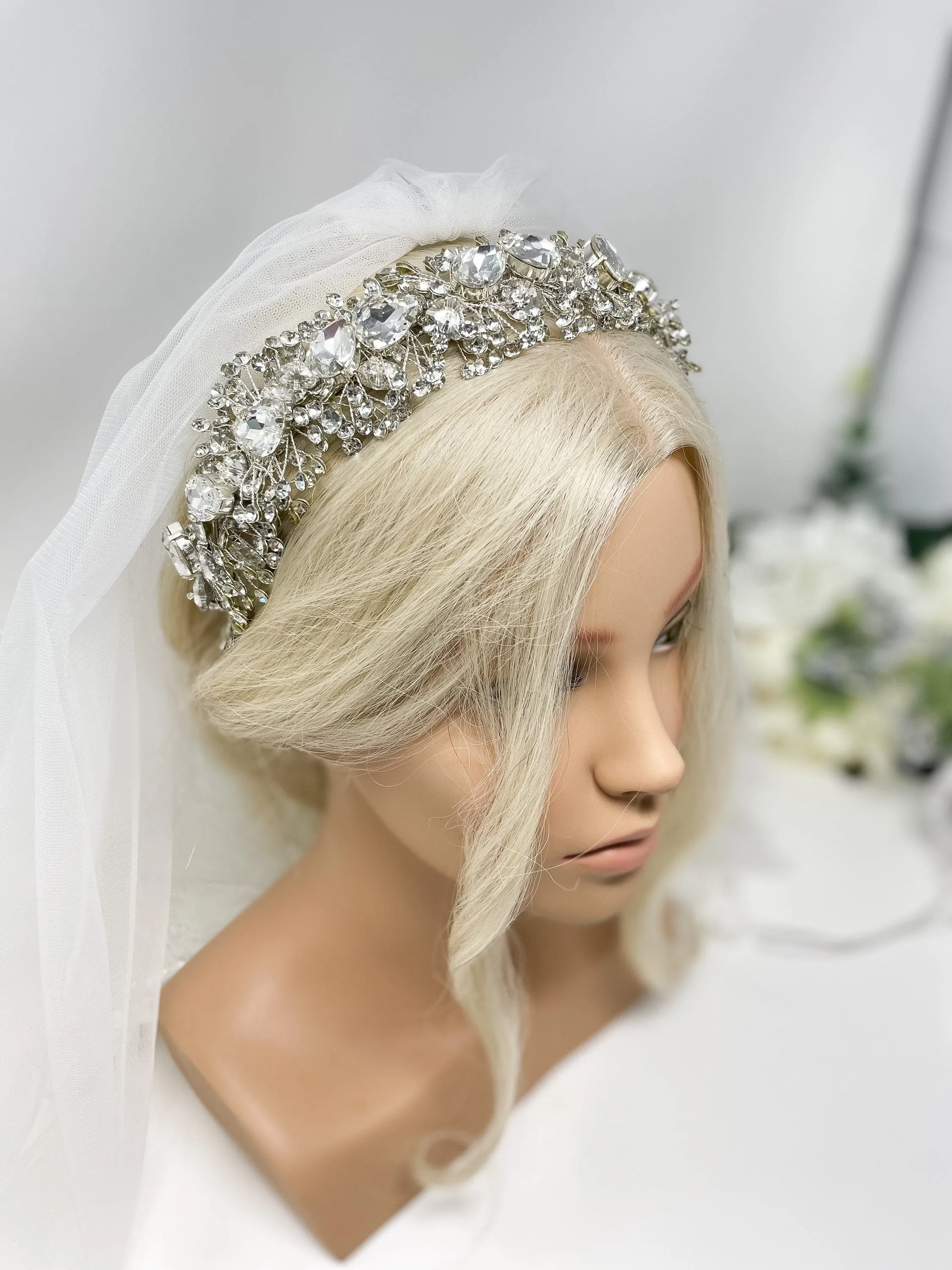 Big Sparkly Bridal Crown - Crystal Wedding Tiara - Statement Silver Bride Headpiece
