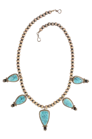 Black Onyx & Spiderweb Kingman Turquoise Necklace