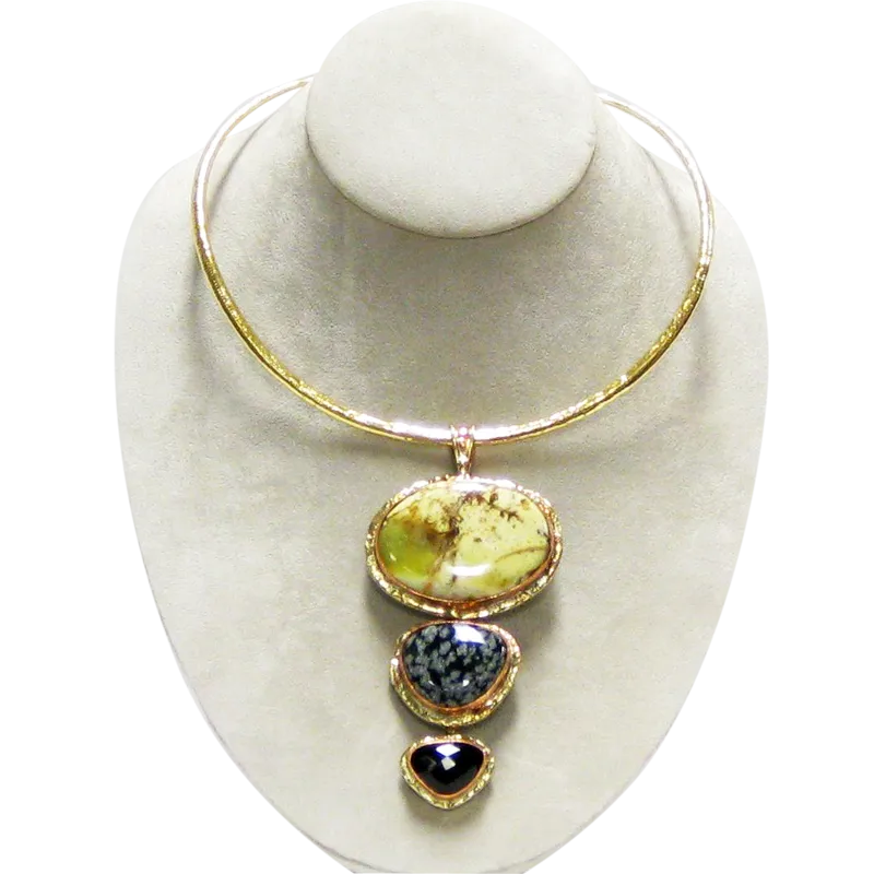 Black Onyx, Green Opal & Snowflake Obsidian Pendant Necklace
