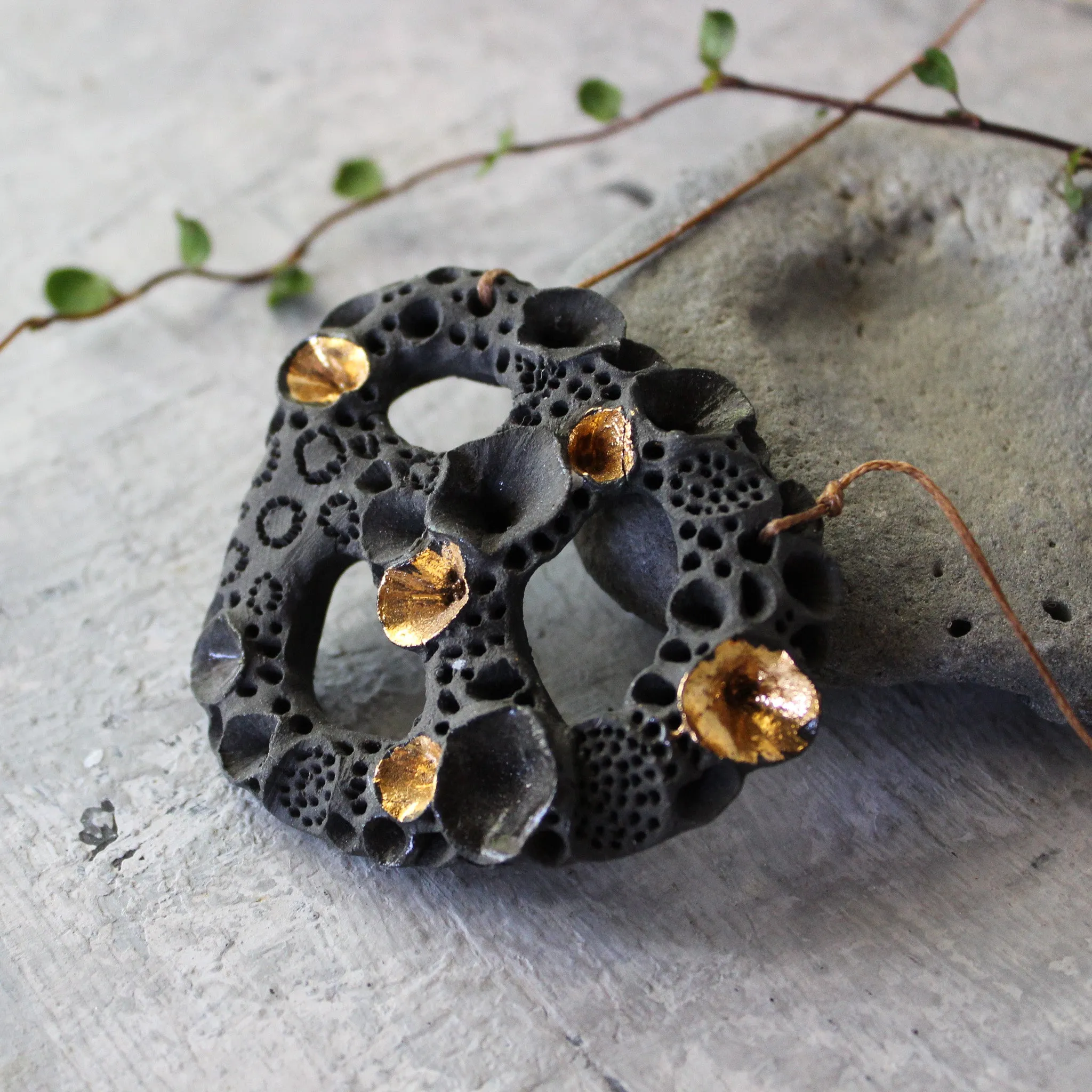 Ceramic Necklace Black Coral Pretzel