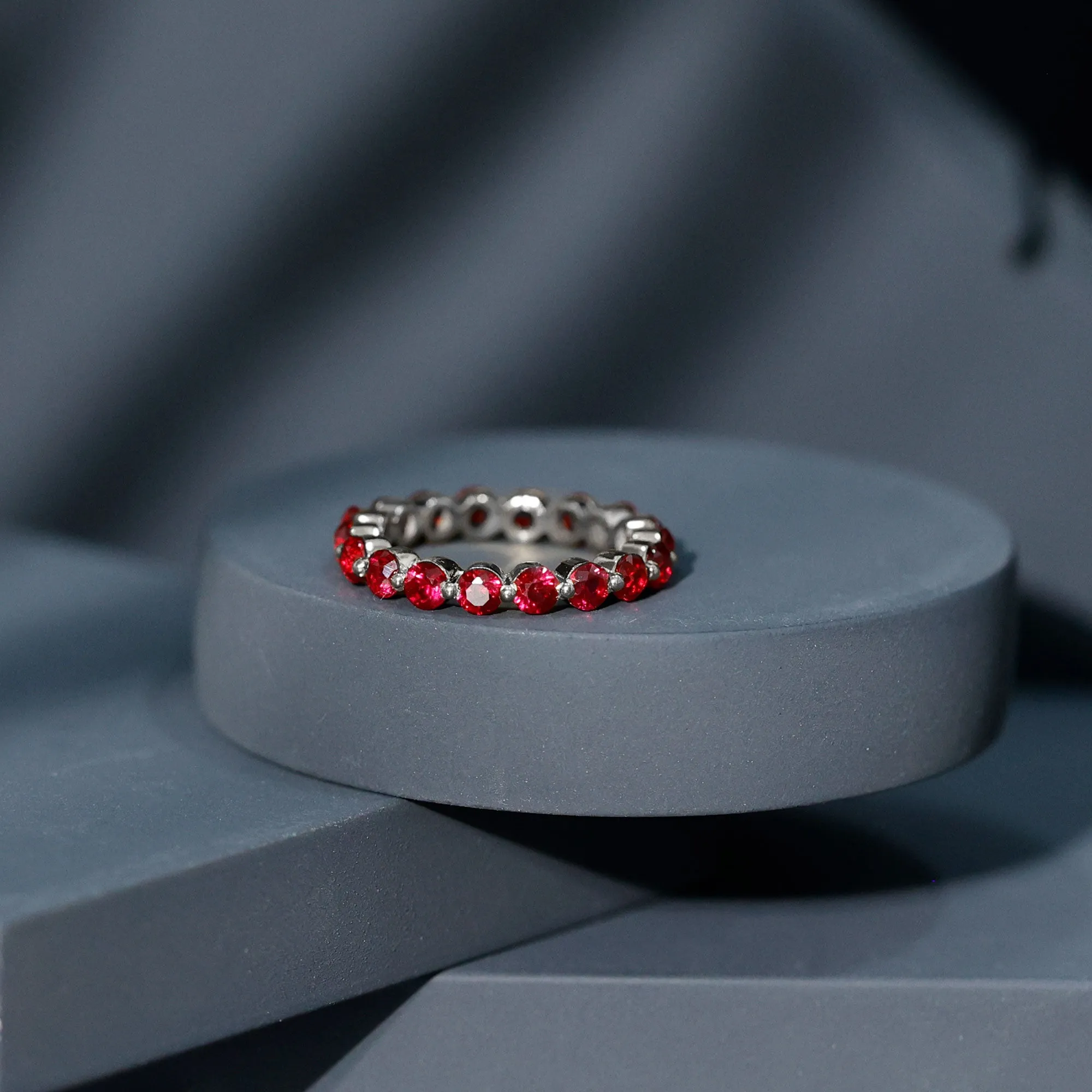 Certified Lab Created Ruby Simple Eternity Ring in Gold