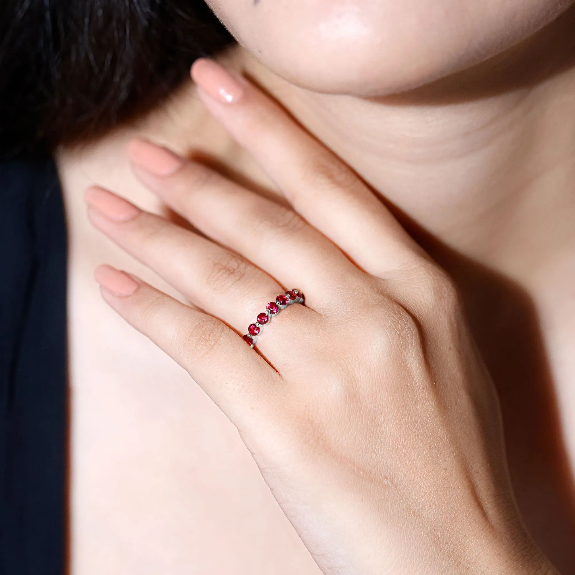 Certified Lab Created Ruby Simple Eternity Ring in Gold