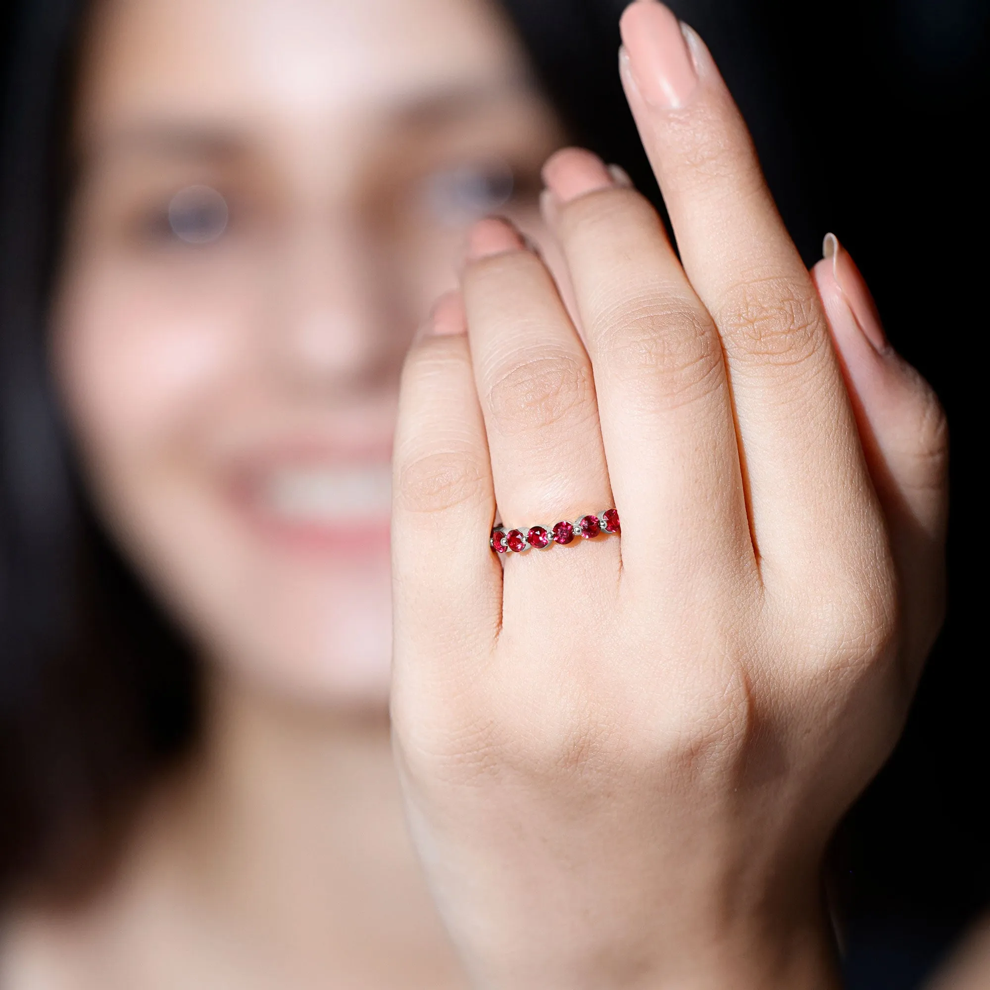 Certified Lab Created Ruby Simple Eternity Ring in Gold