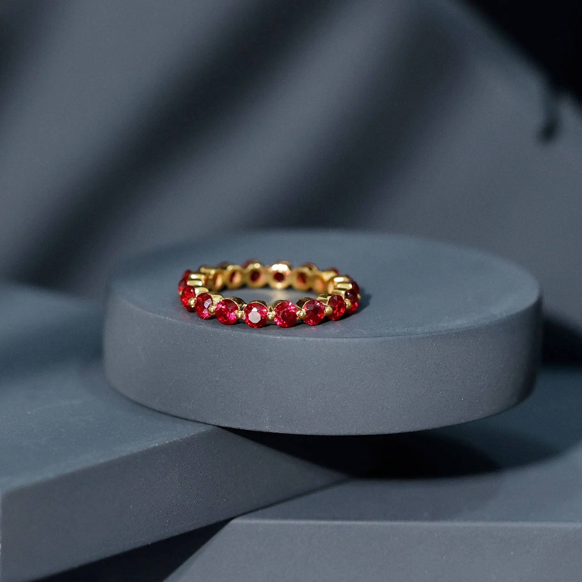 Certified Lab Created Ruby Simple Eternity Ring in Gold