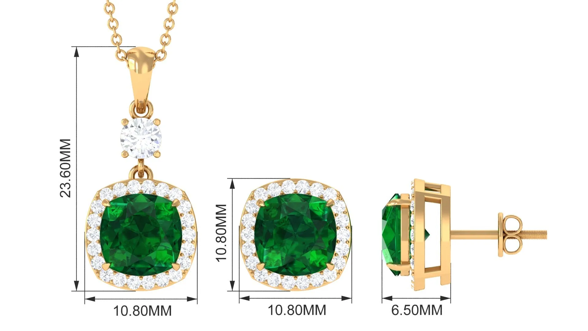 Certified Lab Grown Emerald Bridal Jewelry Set With Moissanite