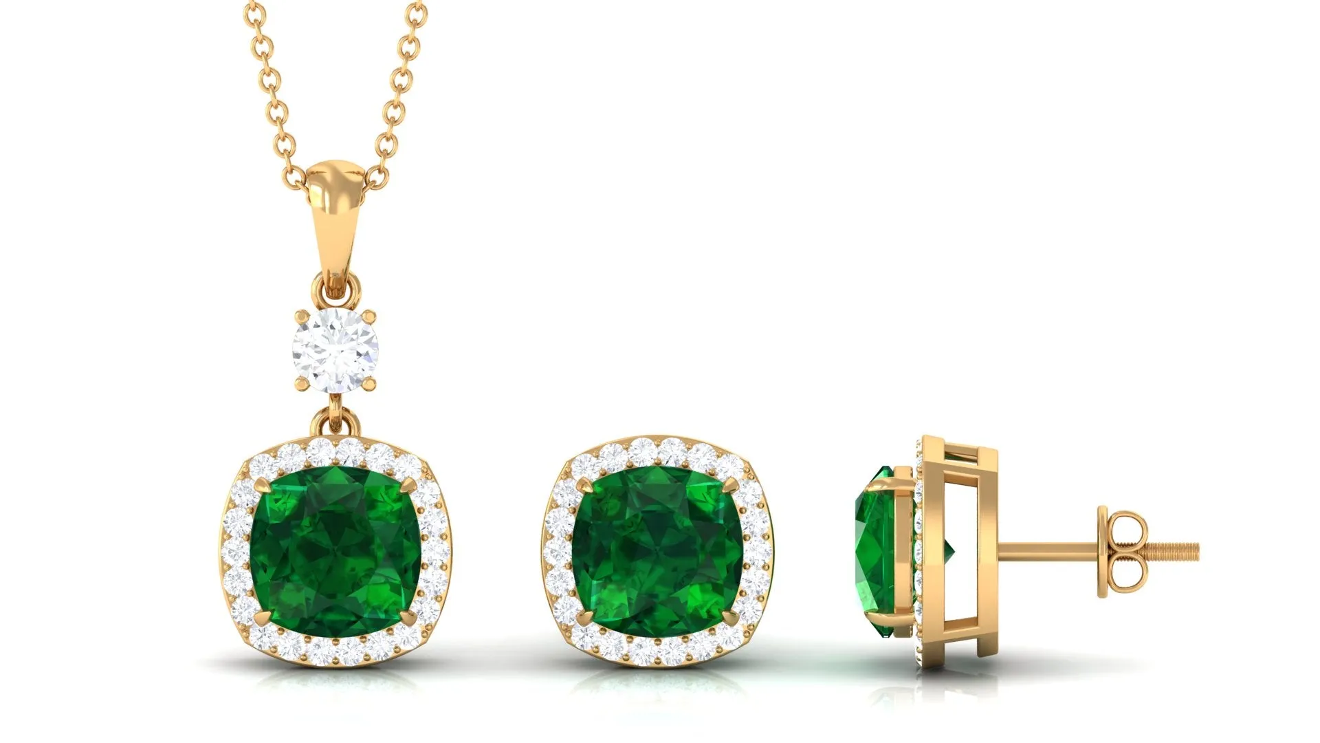Certified Lab Grown Emerald Bridal Jewelry Set With Moissanite