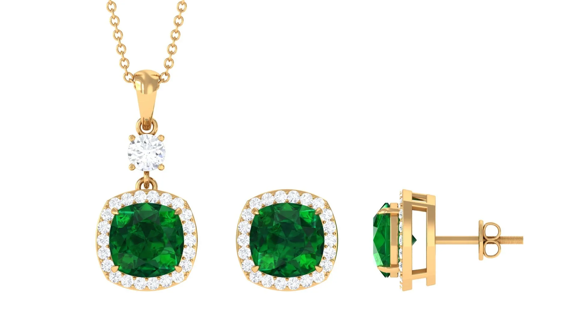Certified Lab Grown Emerald Bridal Jewelry Set With Moissanite