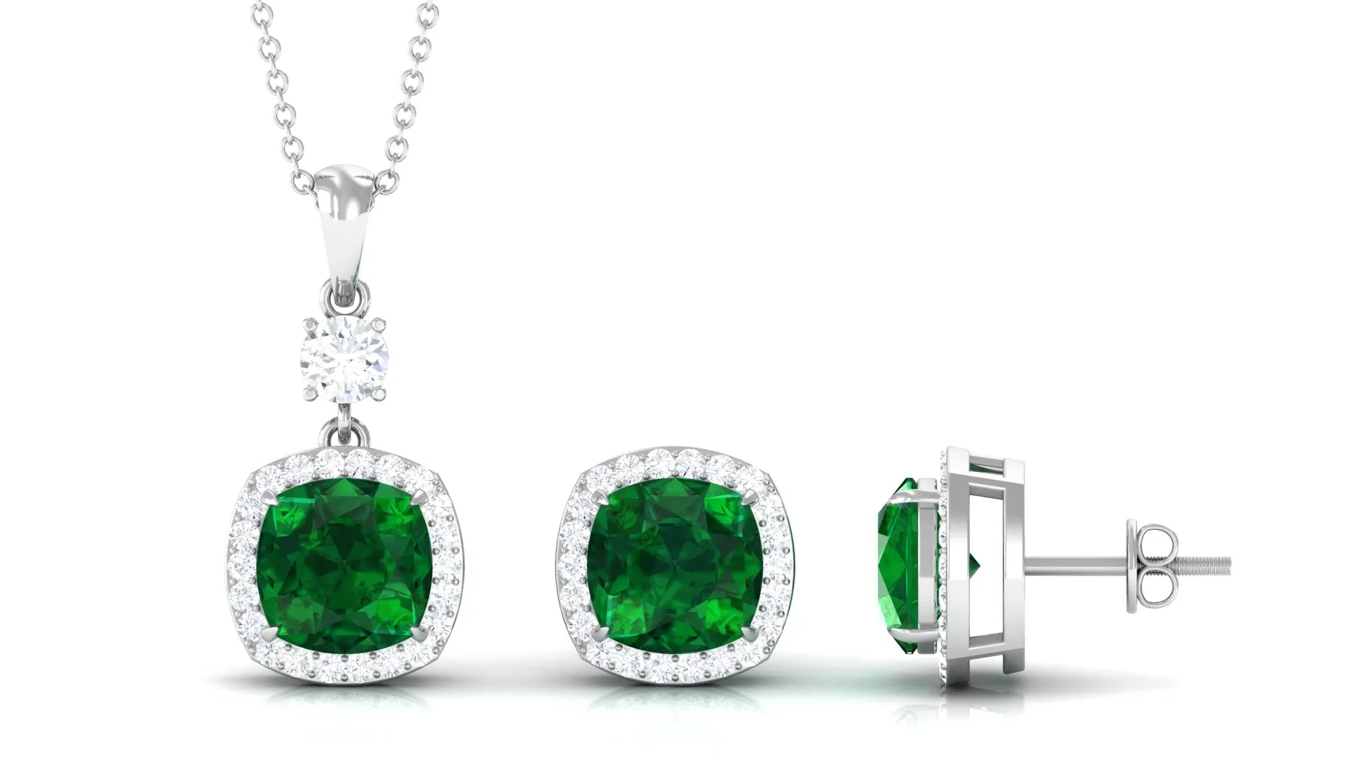 Certified Lab Grown Emerald Bridal Jewelry Set With Moissanite