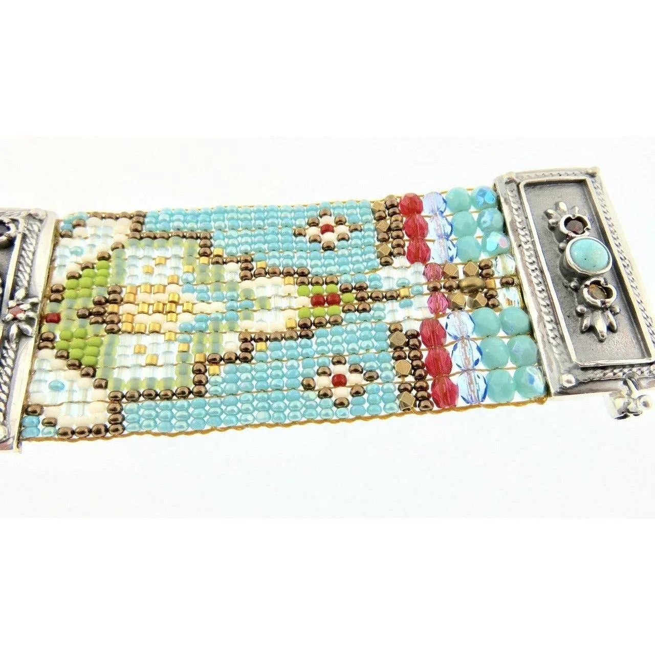 Chili Rose Diana   Hand Beaded Turquoise & Gemstone Bracelet