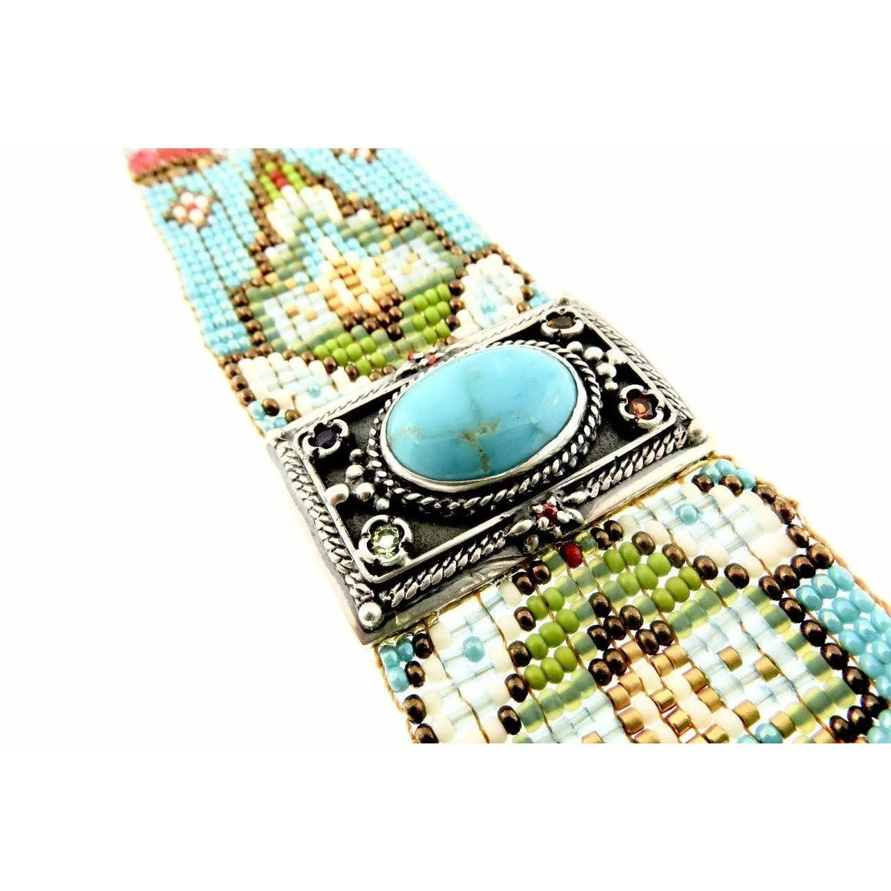 Chili Rose Diana   Hand Beaded Turquoise & Gemstone Bracelet