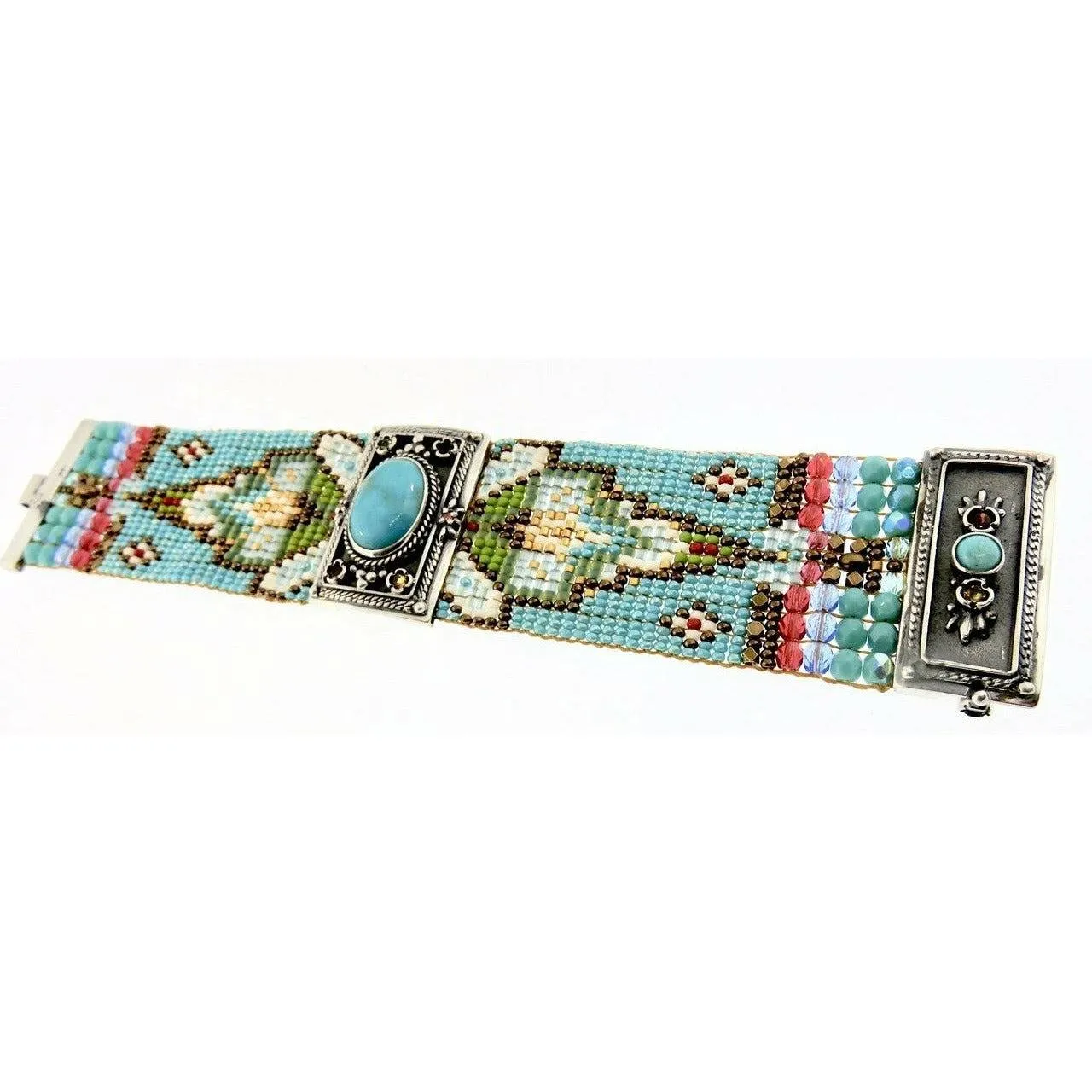 Chili Rose Diana   Hand Beaded Turquoise & Gemstone Bracelet