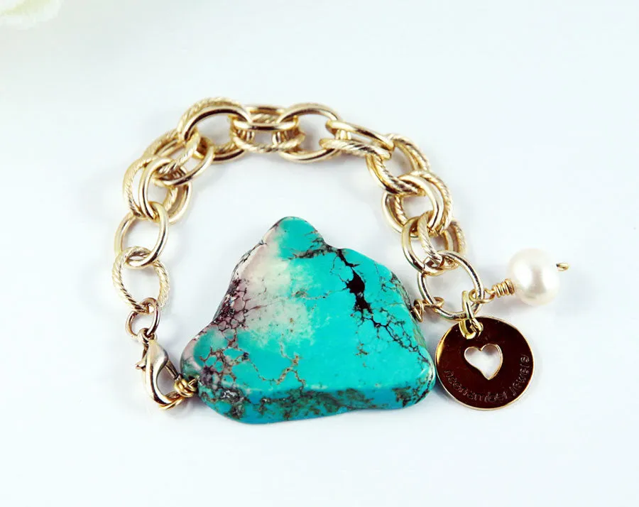 Chunky Turquoise & Chain Bracelet