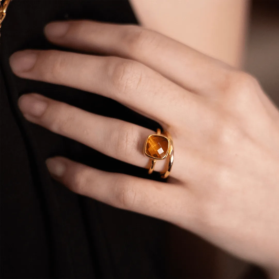 Citrine Cocktail Ring | Gold