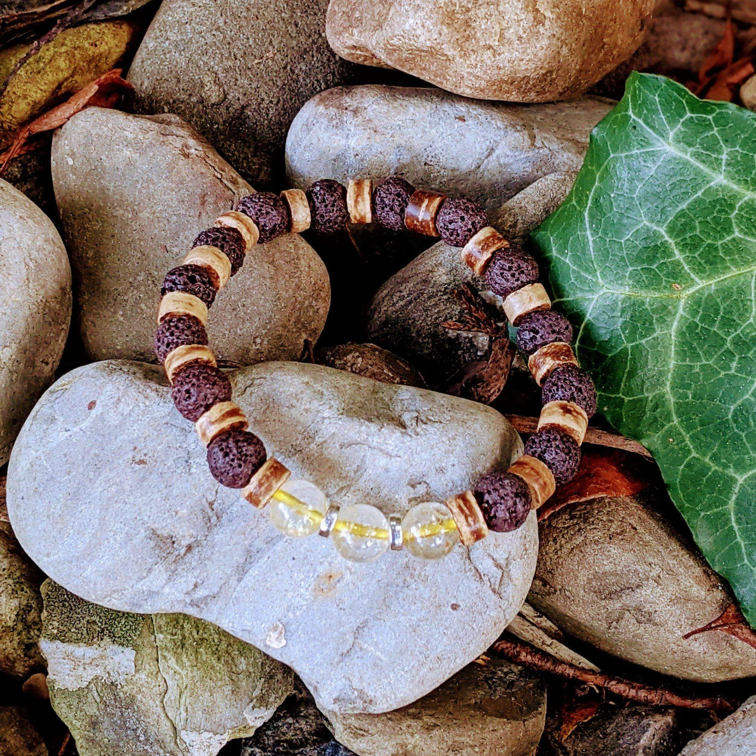 Citrine Gemstone Lava Bead Stretch bracelet-NOVEMBER Birthstone