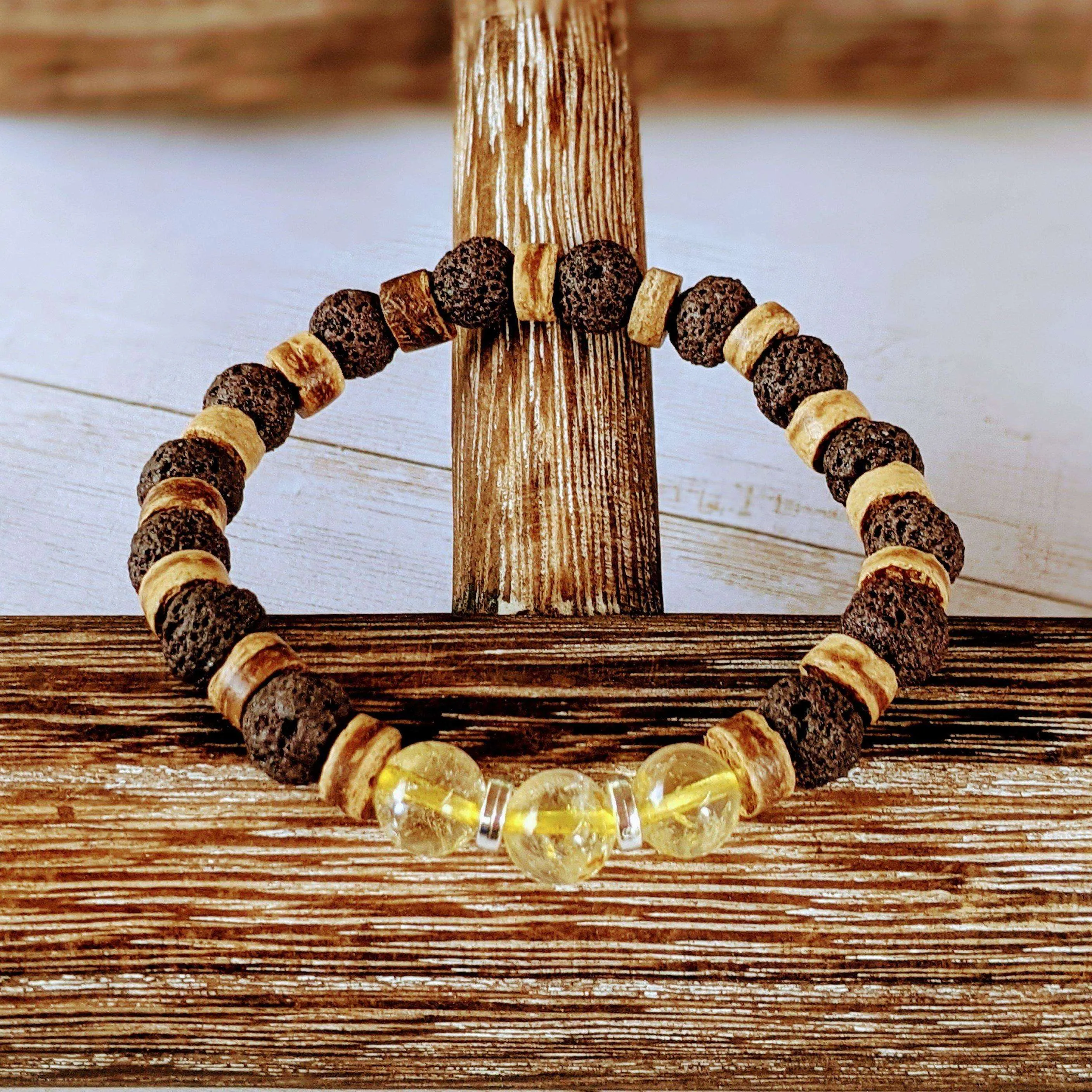 Citrine Gemstone Lava Bead Stretch bracelet-NOVEMBER Birthstone