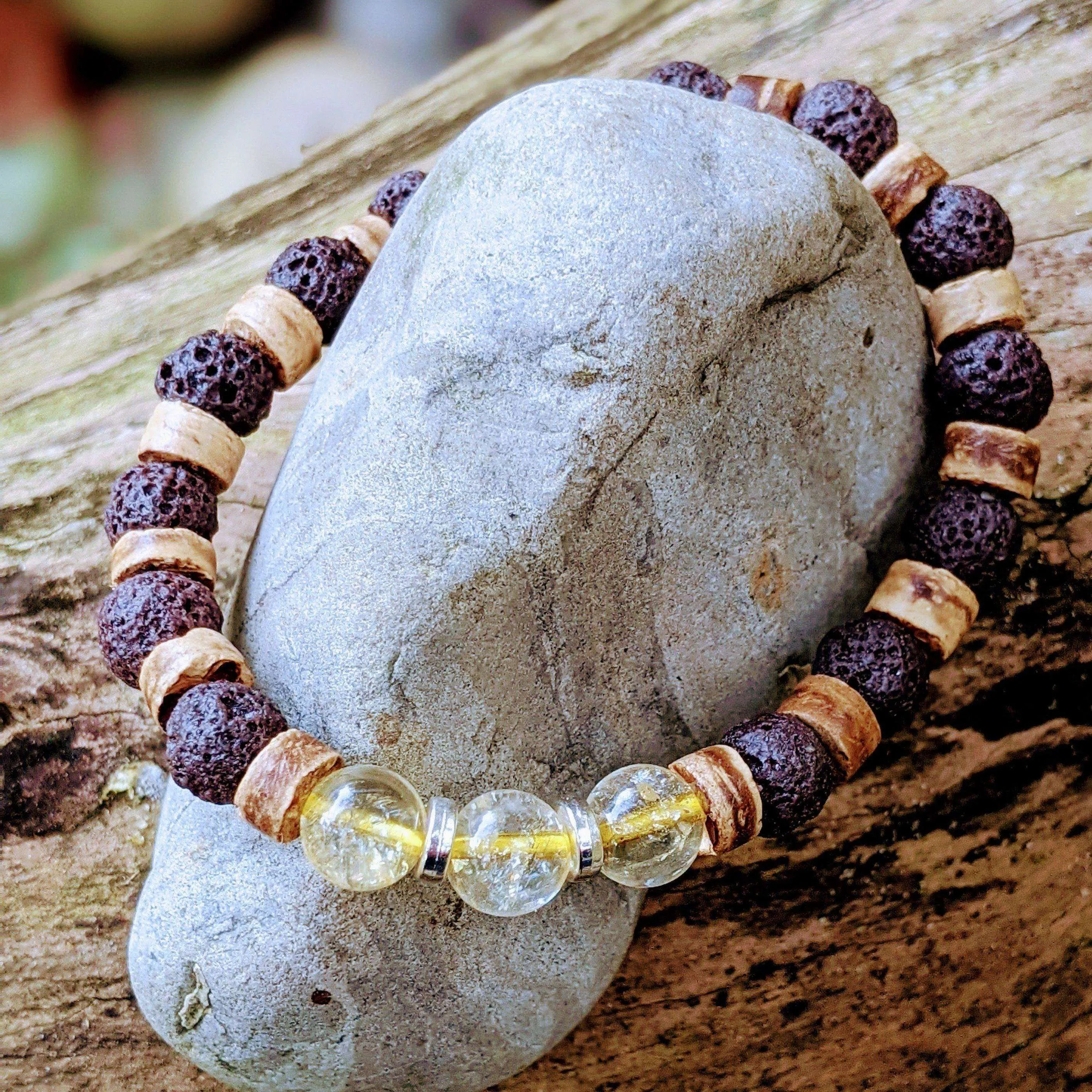 Citrine Gemstone Lava Bead Stretch bracelet-NOVEMBER Birthstone