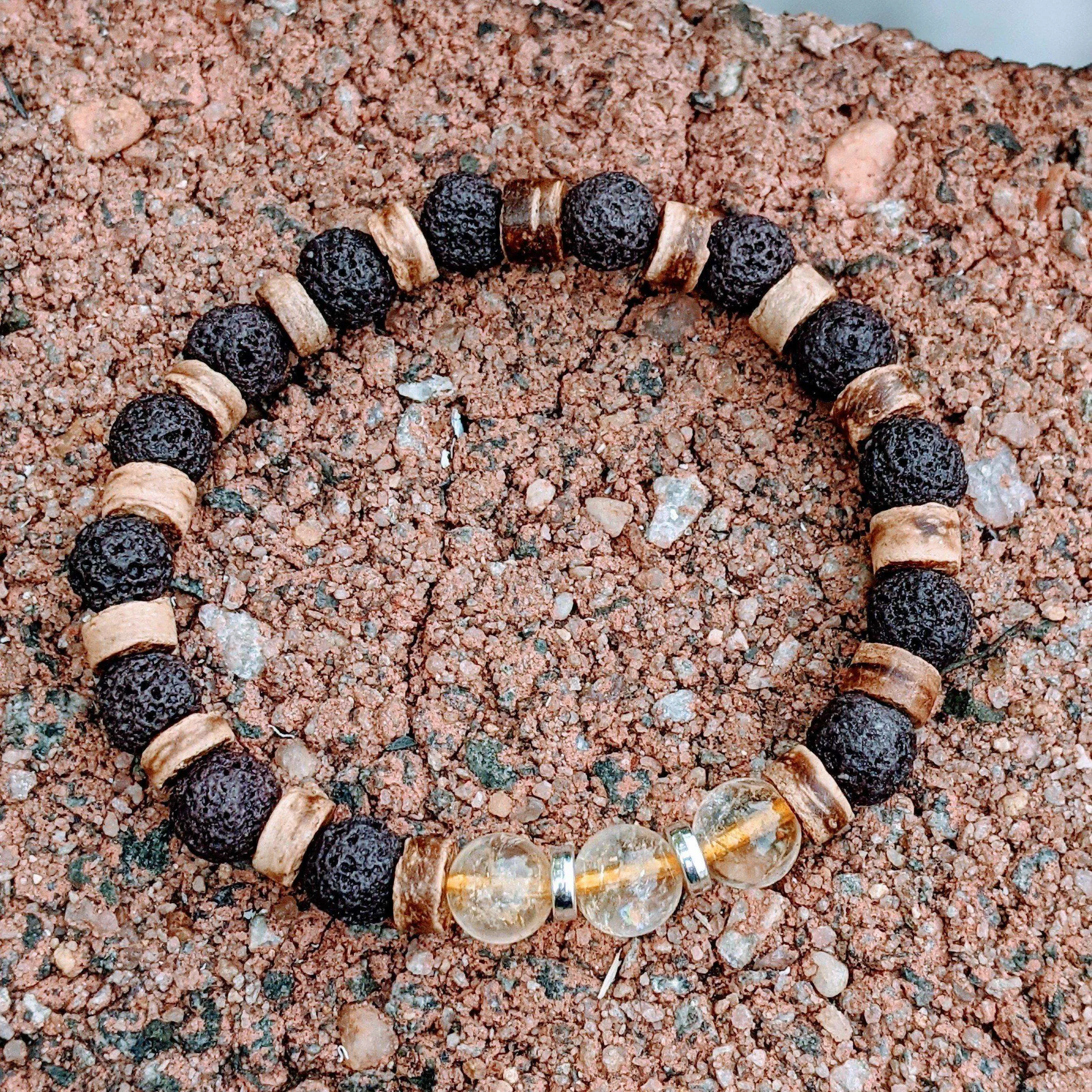 Citrine Gemstone Lava Bead Stretch bracelet-NOVEMBER Birthstone