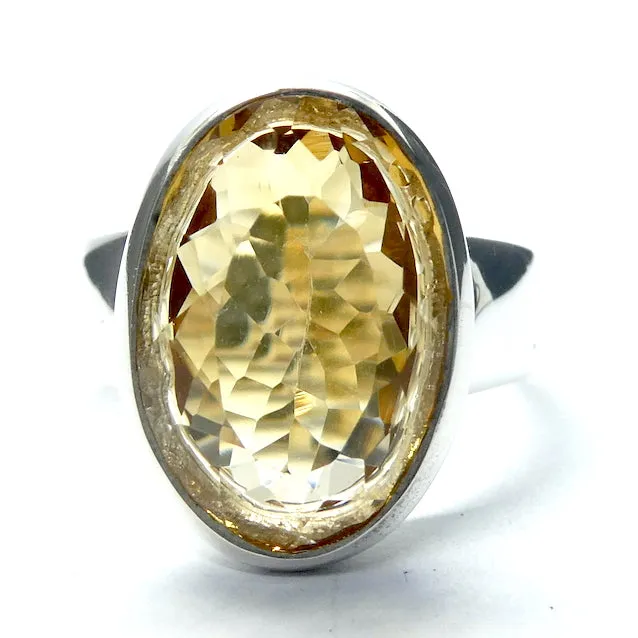 Citrine Ring, Fancy Faceted Oval, Size 8, 925 Sterling Silver