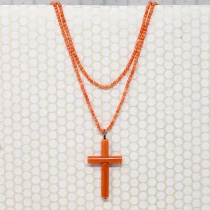 Coral Cross on a 36" Strand of Beads by Ancient Influences
