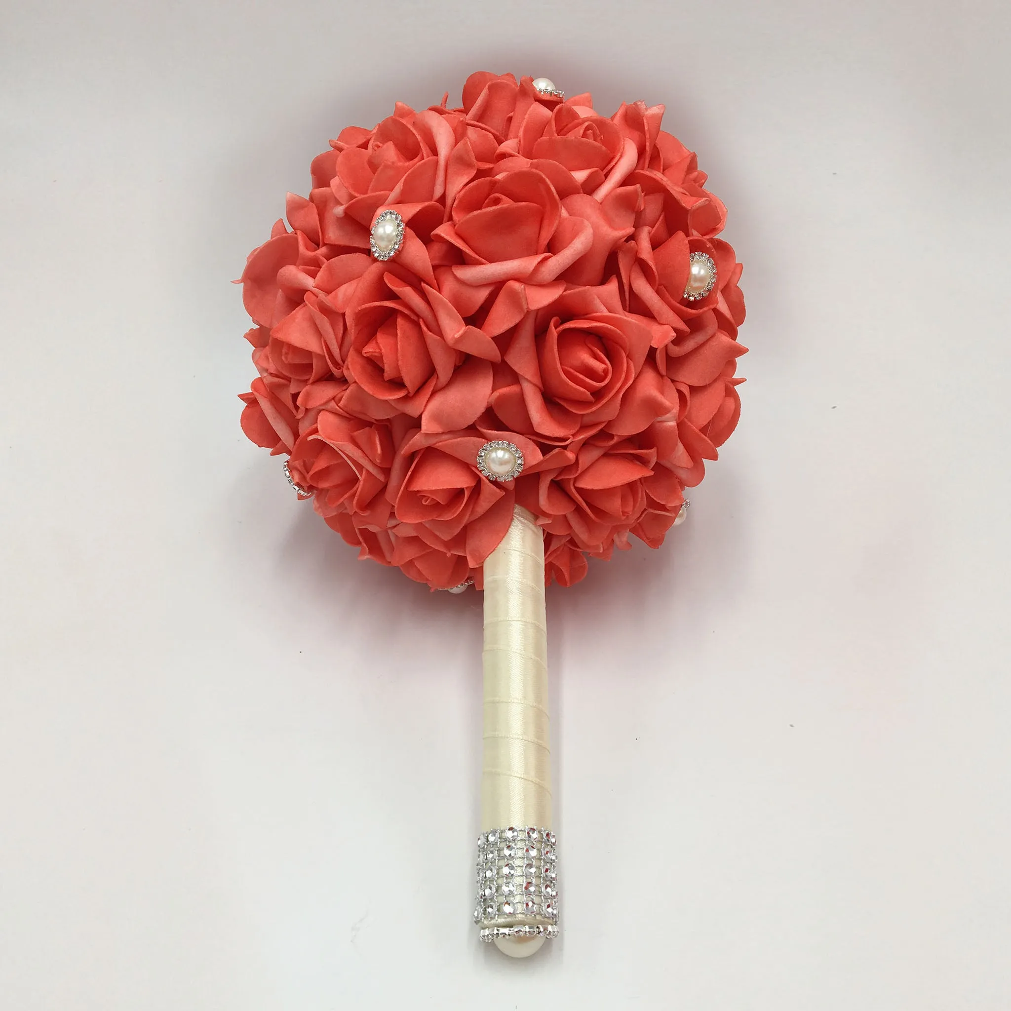Coral Roses Bridesmaid Wedding Bouquet