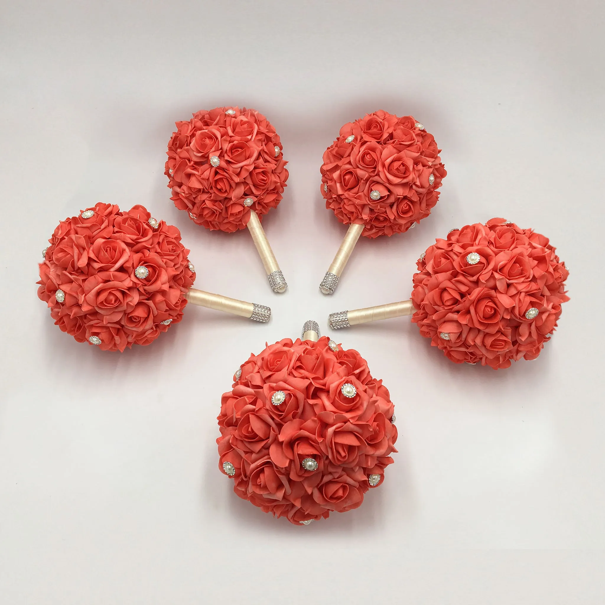 Coral Roses Bridesmaid Wedding Bouquet