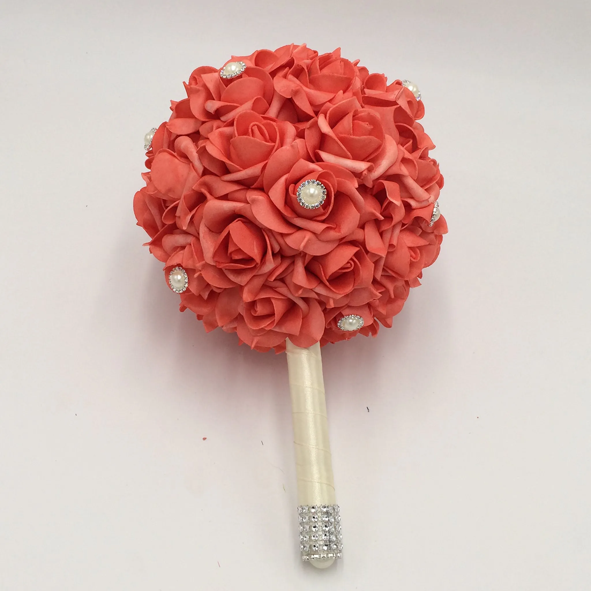 Coral Roses Bridesmaid Wedding Bouquet