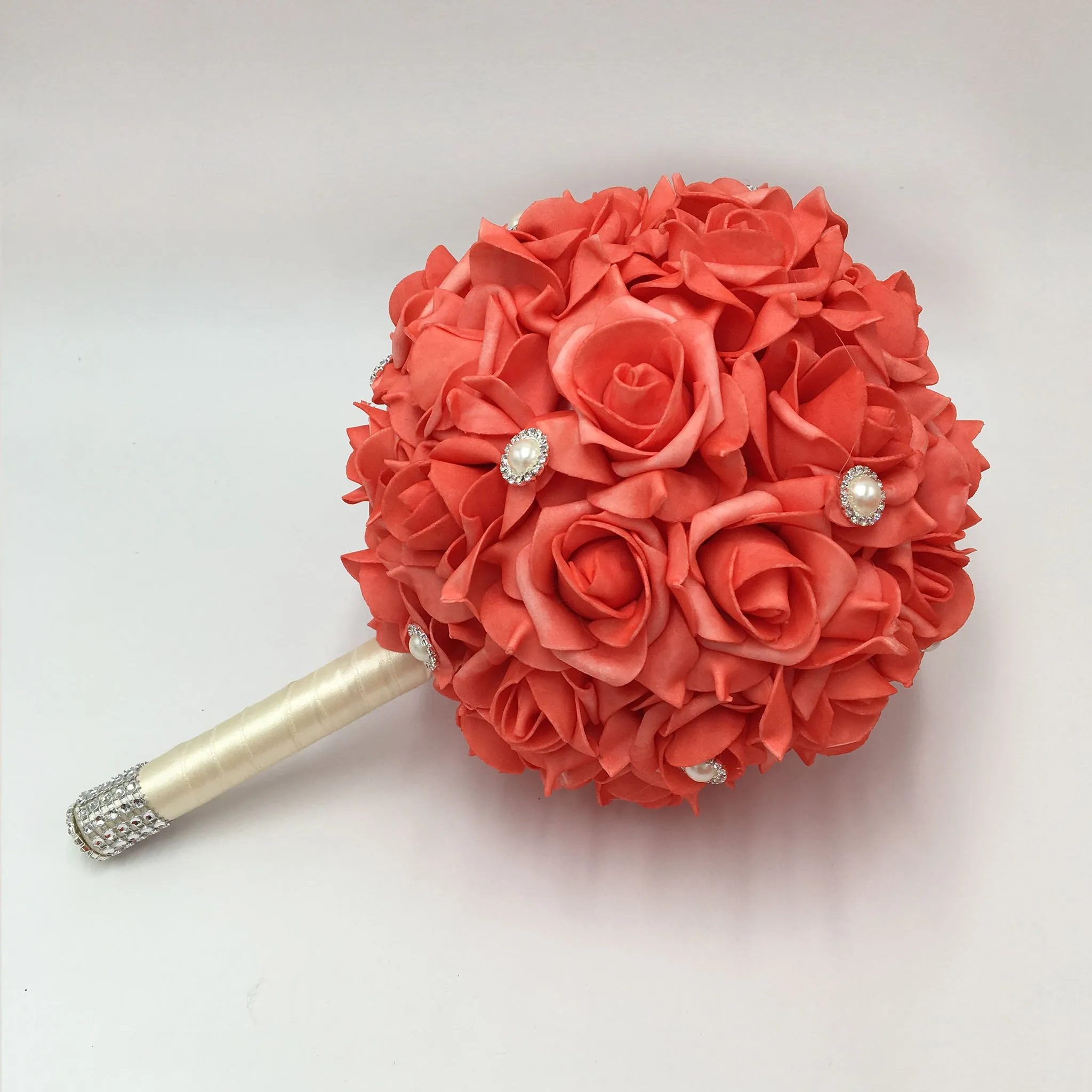 Coral Roses Bridesmaid Wedding Bouquet