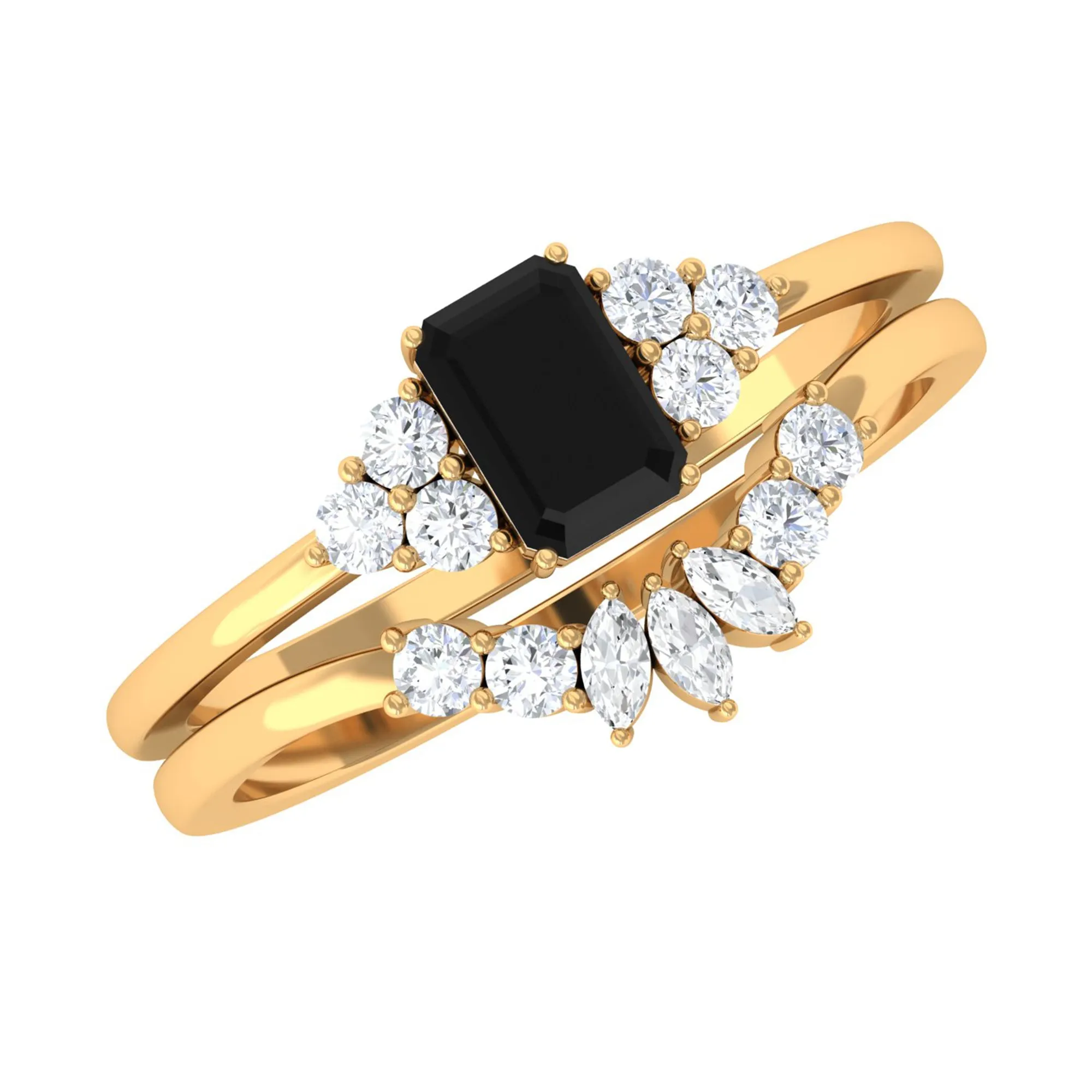Created Black Diamond Engagement Ring Set with Diamond