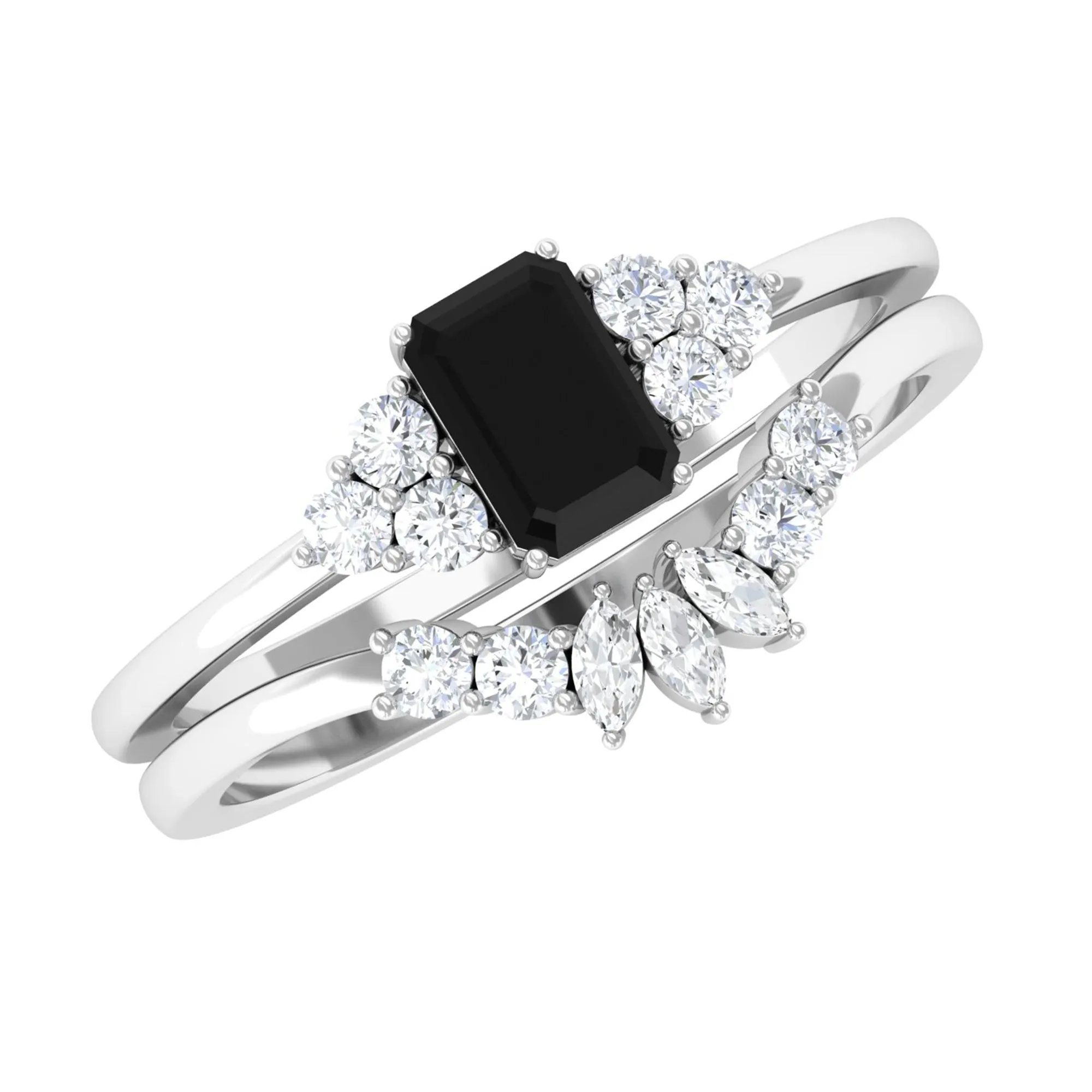 Created Black Diamond Engagement Ring Set with Diamond