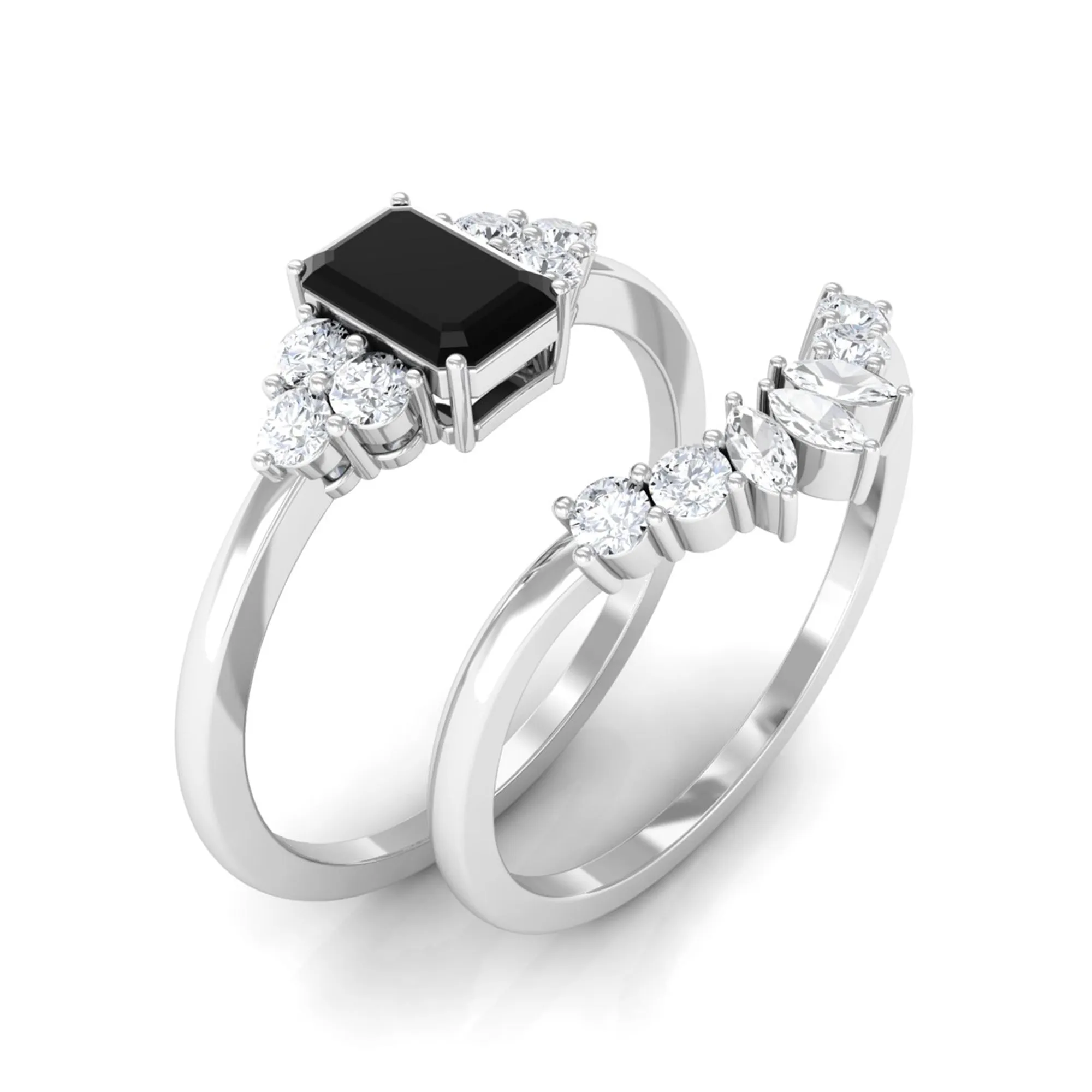 Created Black Diamond Engagement Ring Set with Diamond