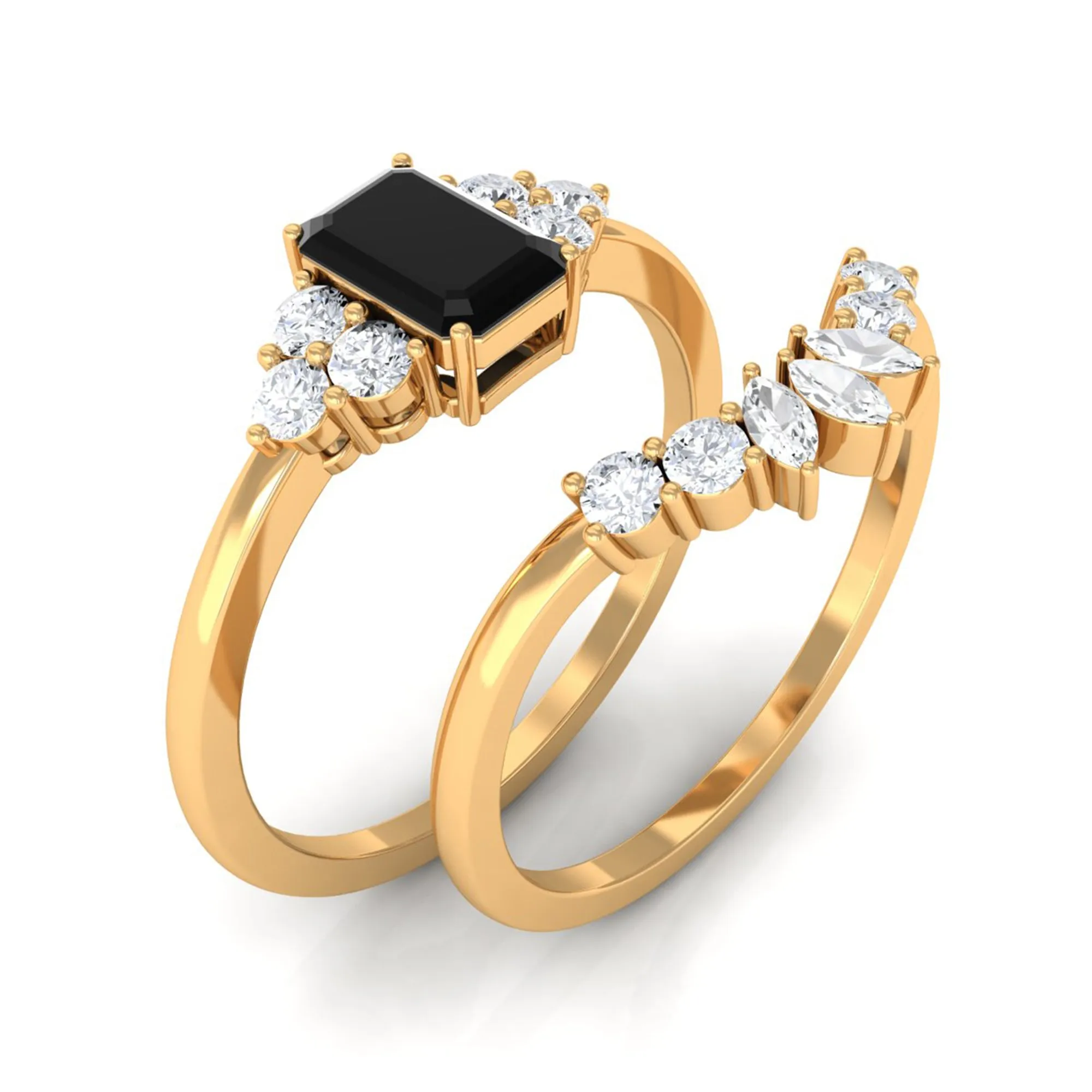 Created Black Diamond Engagement Ring Set with Diamond
