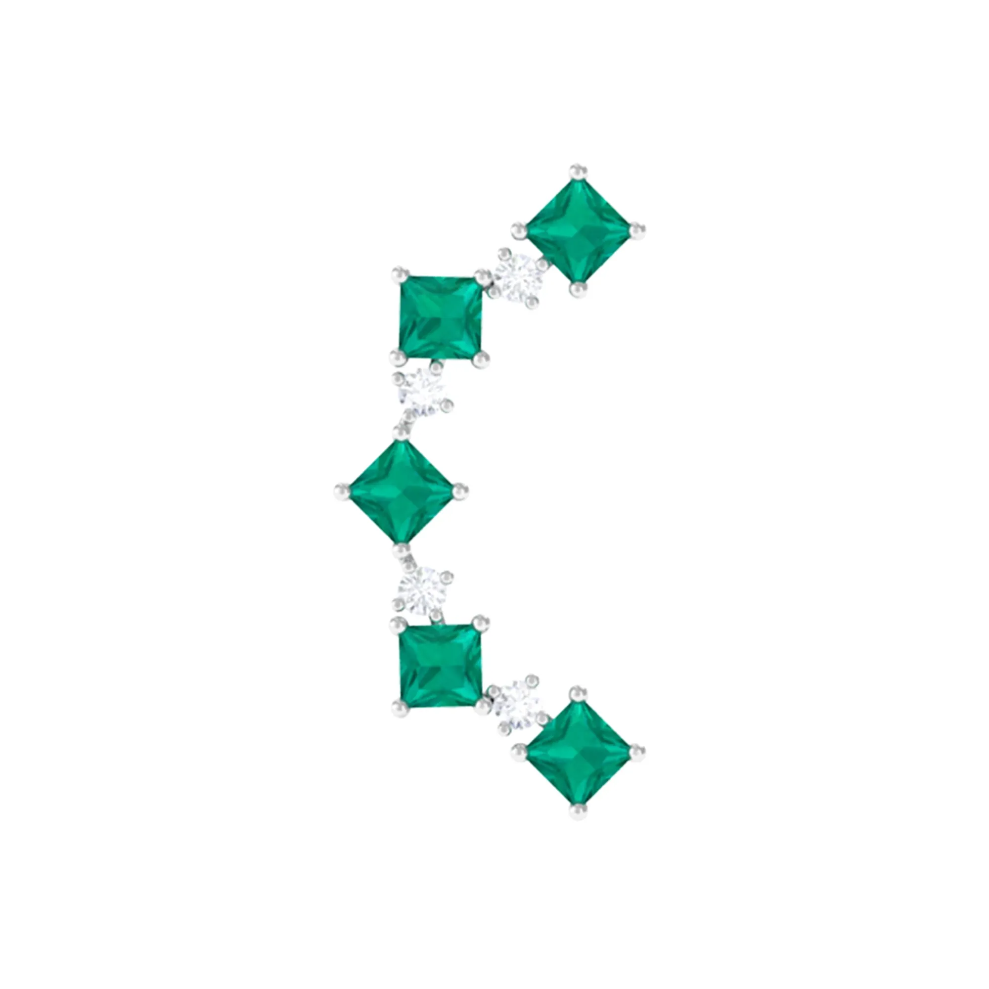 Created Emerald and Moissanite Curved Crawler Earring