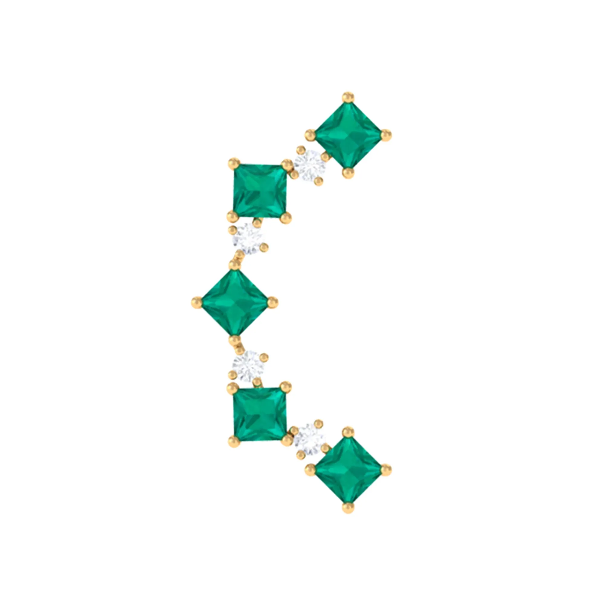 Created Emerald and Moissanite Curved Crawler Earring